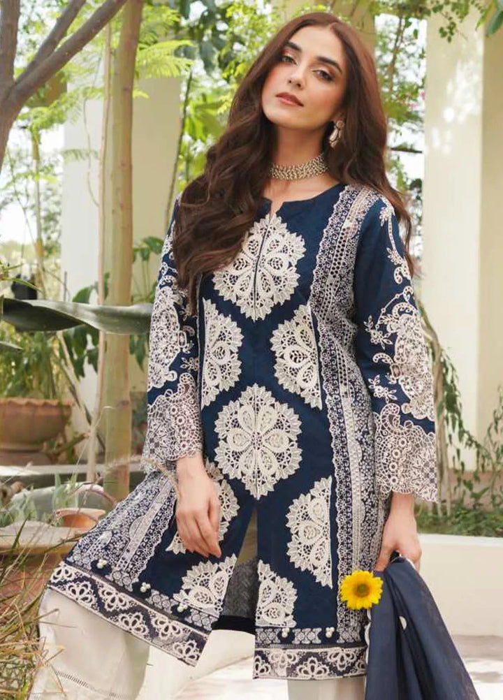 Manara Embroidered Lawn Suit Unstitched 3 Piece MNA24L ML-01 Sapphire - Luxury Collection