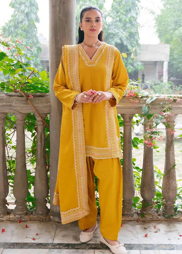 Mannat Clothing Pret Embroidered Khaddar 3 Piece Suit Kesar