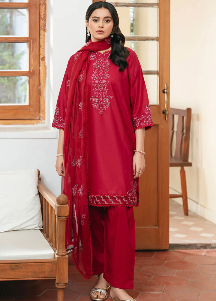 Mannat Clothing Pret Embroidered Lawn 3 Piece Suit Carmine