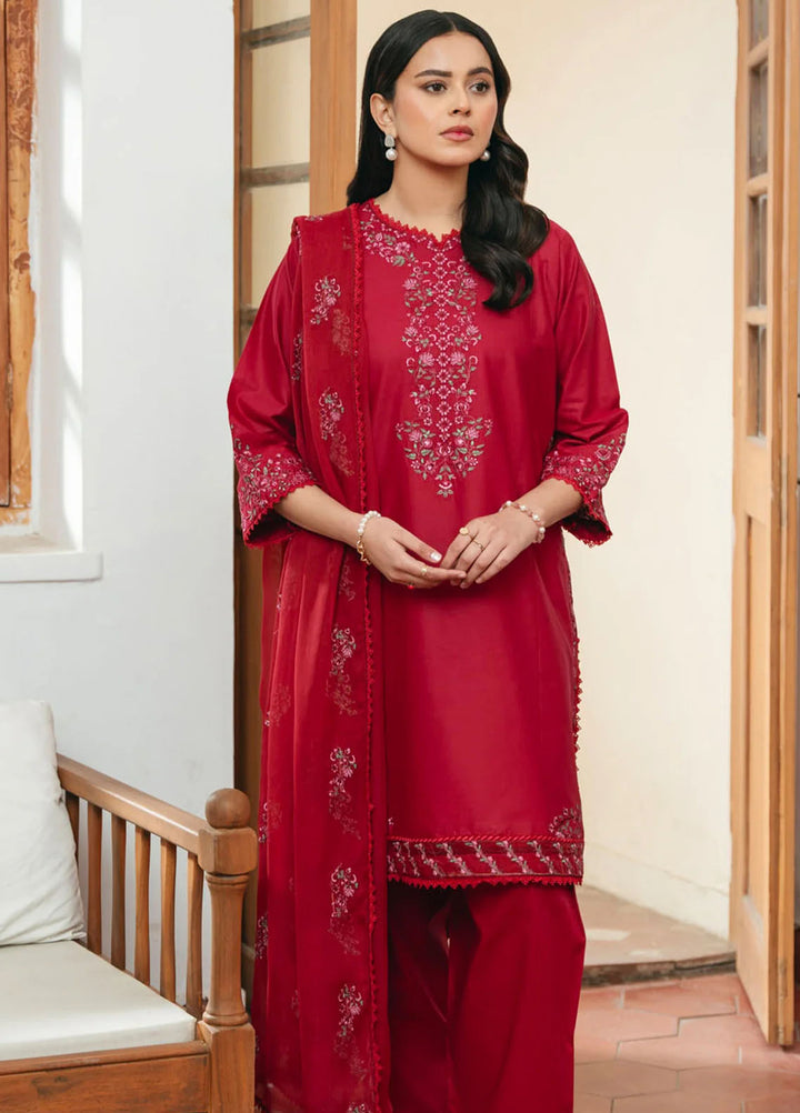 Mannat Clothing Pret Embroidered Lawn 3 Piece Suit Carmine
