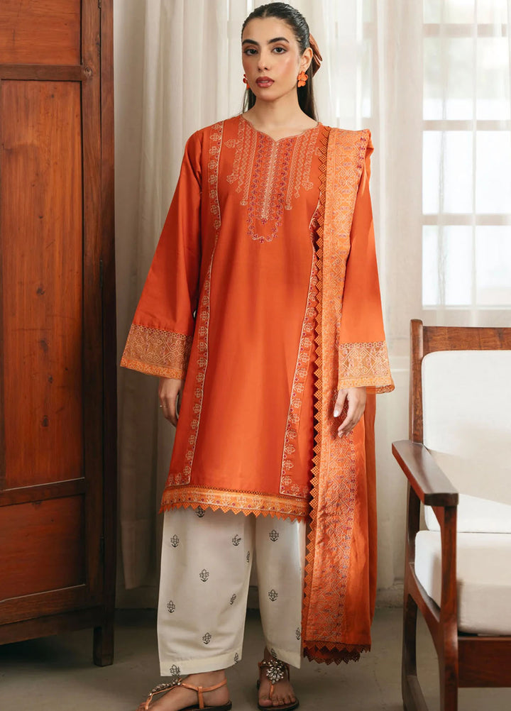 Mannat Clothing Pret Embroidered Lawn 3 Piece Suit Rust