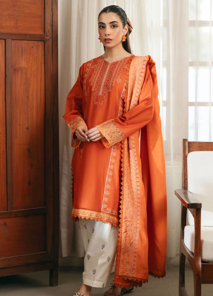 Mannat Clothing Pret Embroidered Lawn 3 Piece Suit Rust