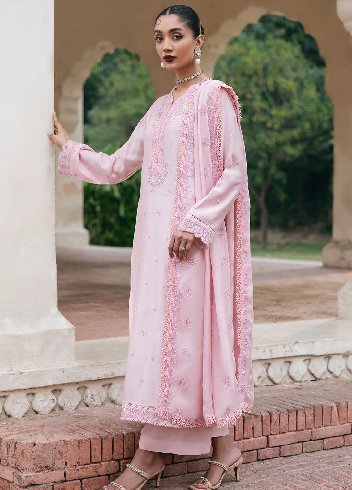 Mannat Clothing Pret Embroidered Lawn 3 Piece Suit Carnation