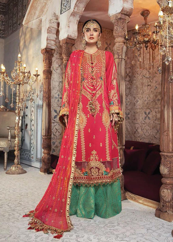 Mbroidered By Maria B Embroidered Raw Silk Aqua and Salmon pink Suit Unstitched 3 Piece MB21WD D2 - Wedding Collection