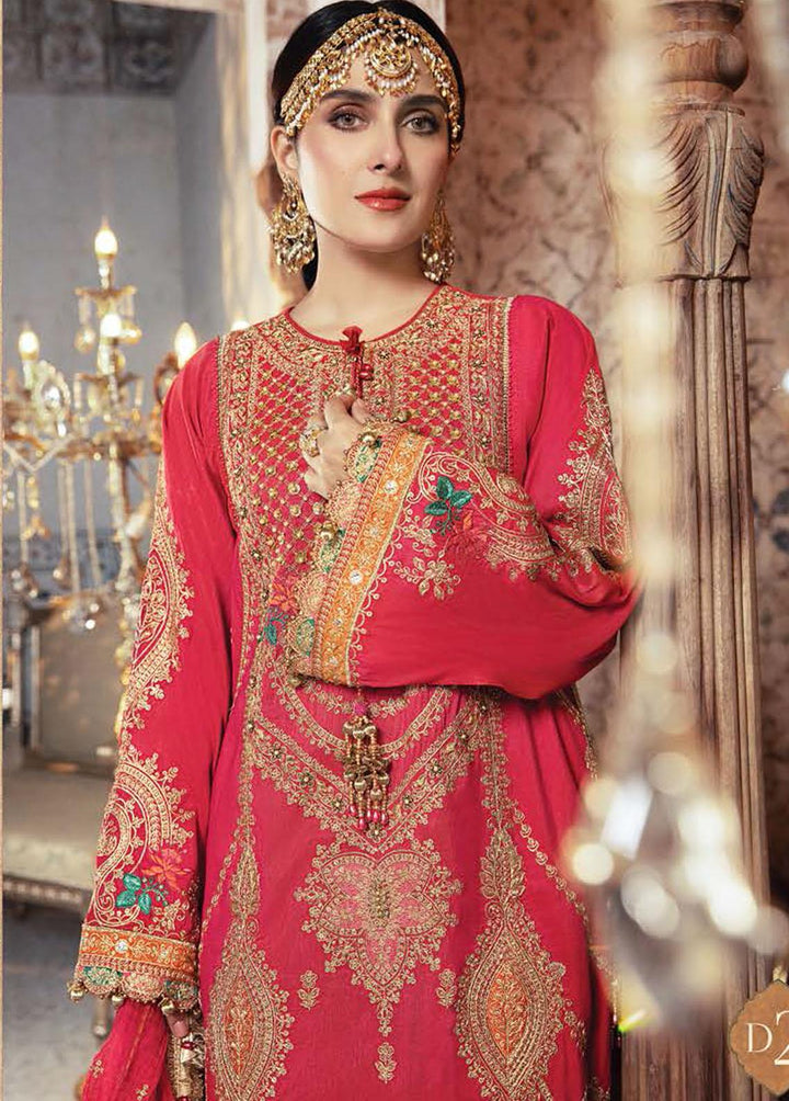 Mbroidered By Maria B Embroidered Raw Silk Aqua and Salmon pink Suit Unstitched 3 Piece MB21WD D2 - Wedding Collection