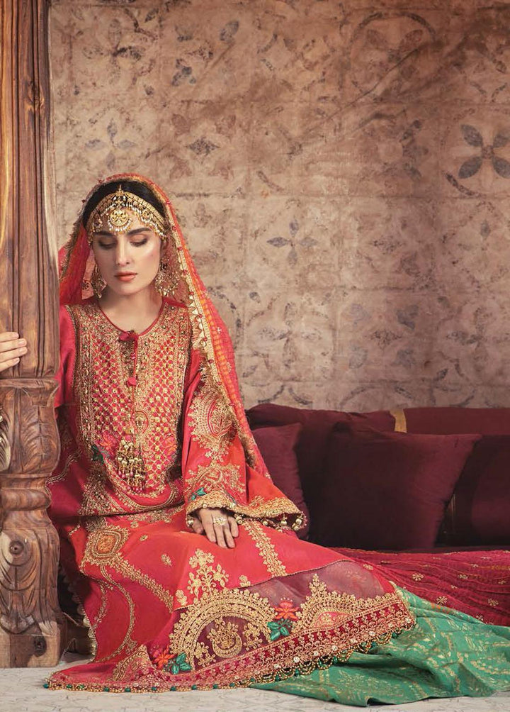 Mbroidered By Maria B Embroidered Raw Silk Aqua and Salmon pink Suit Unstitched 3 Piece MB21WD D2 - Wedding Collection