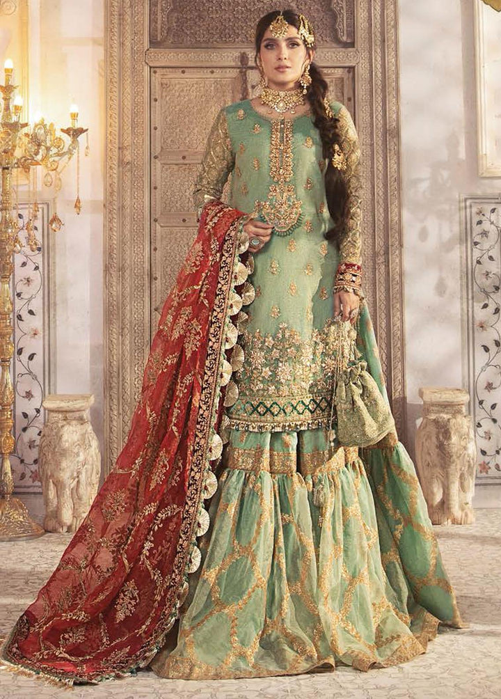 Mbroidered By Maria B Embroidered Cotton Coral in Sea green Suit Unstitched 3 Piece MB21WD D3 - Wedding Collection