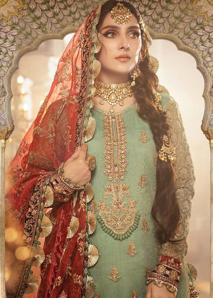 Mbroidered By Maria B Embroidered Cotton Coral in Sea green Suit Unstitched 3 Piece MB21WD D3 - Wedding Collection