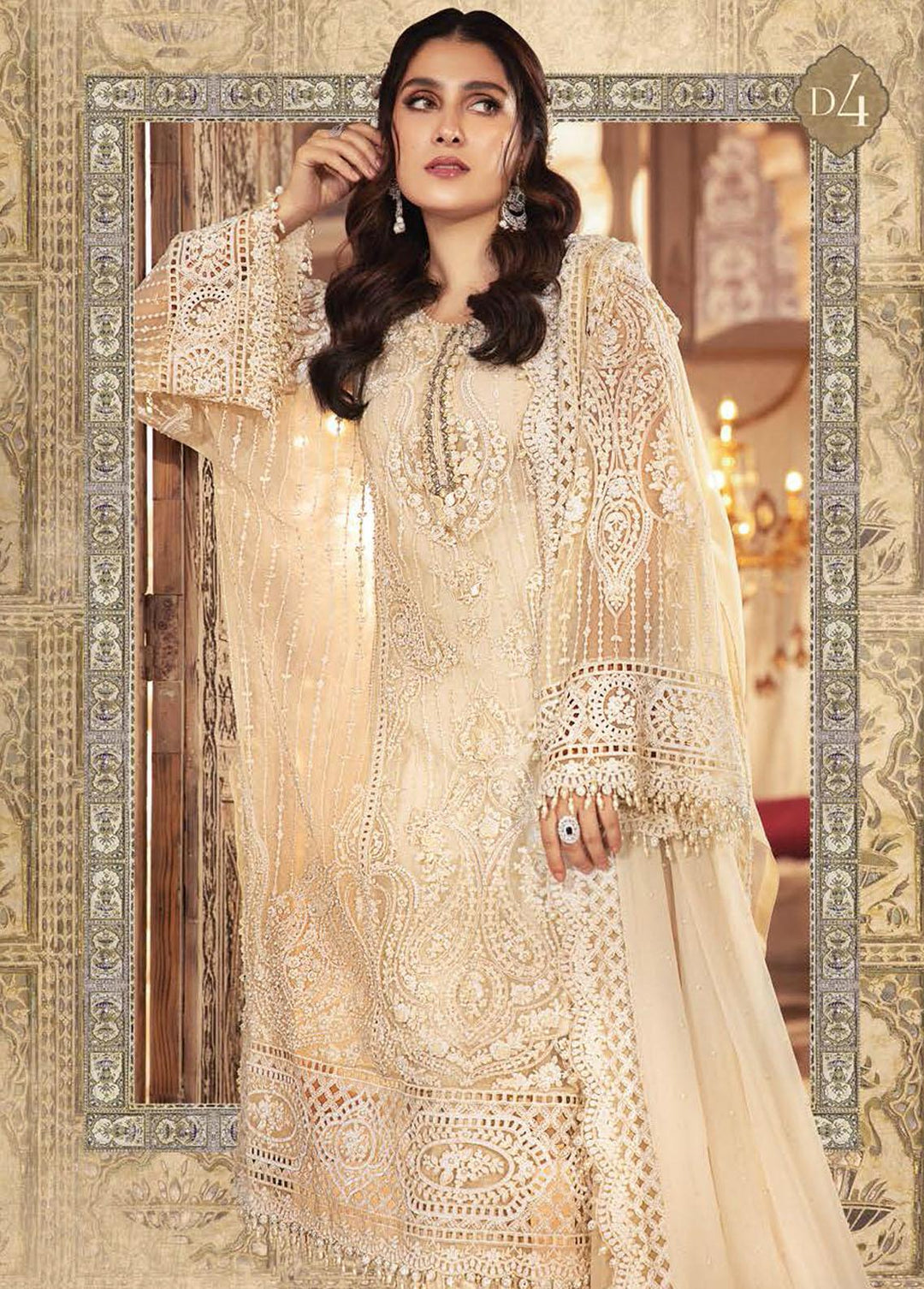 Mbroidered By Maria B Embroidered Organza Pearl White Suit Unstitched 3 Piece MB21WD D4 - Wedding Collection
