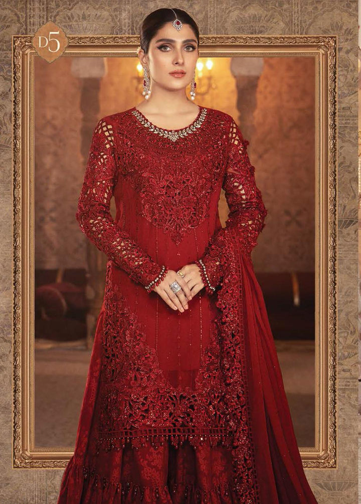 Mbroidered By Maria B Embroidered Chiffon Ruby Red Suit Unstitched 3 Piece MB21WD D5 - Wedding Collection