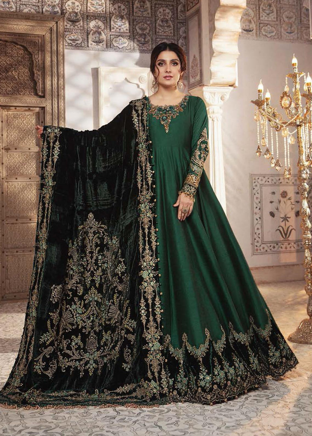 Mbroidered By Maria B Embroidered Organza Teal and Warm green Suit Unstitched 3 Piece MB21WD D7 - Wedding Collection