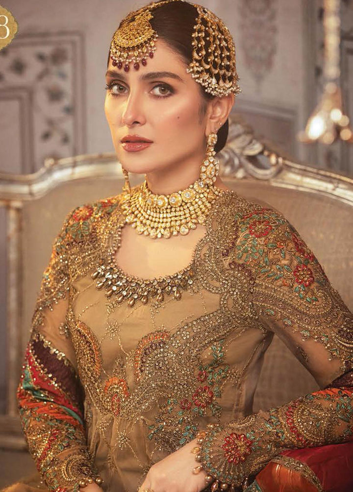 Mbroidered By Maria B Embroidered Organza Vintage gold chata patti Suit Unstitched 3 Piece MB21WD D8 - Wedding Collection