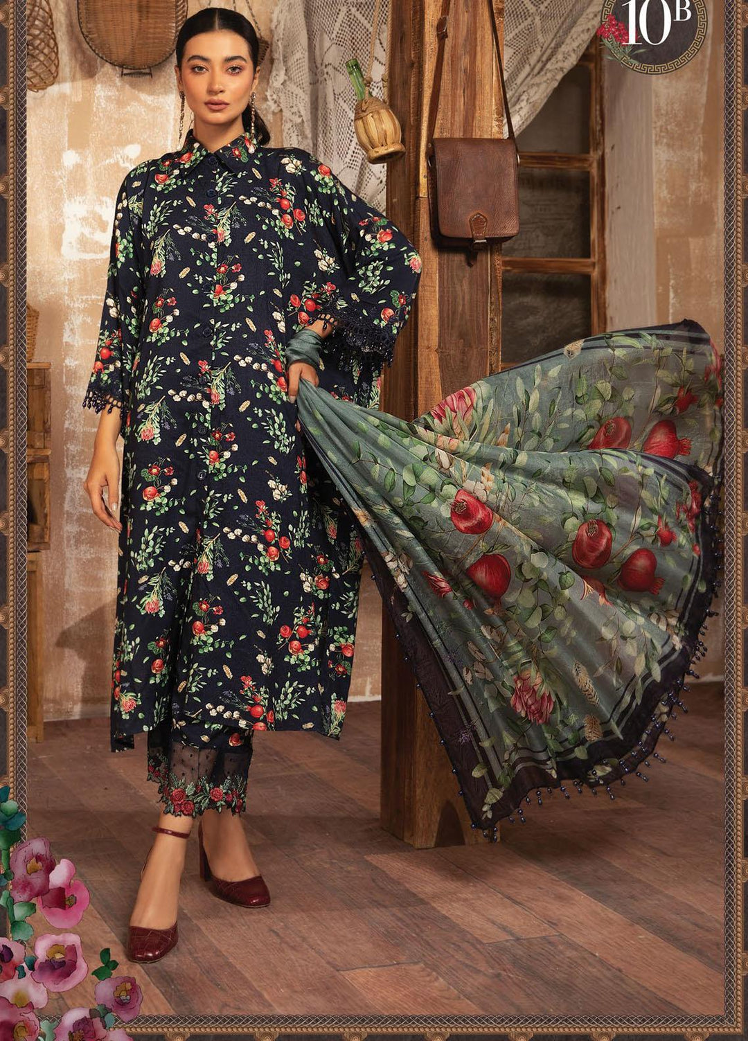 Maria B Embroidered Dobby Linen Suits Unstitched 3 Piece MB21PW 10-B - Winter Collection