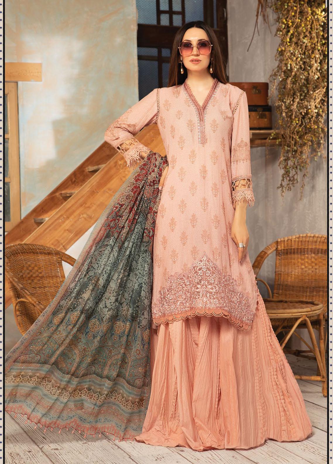 Maria B Embroidered Dobby Linen Suits Unstitched 3 Piece MB21PW 4-A - Winter Collection