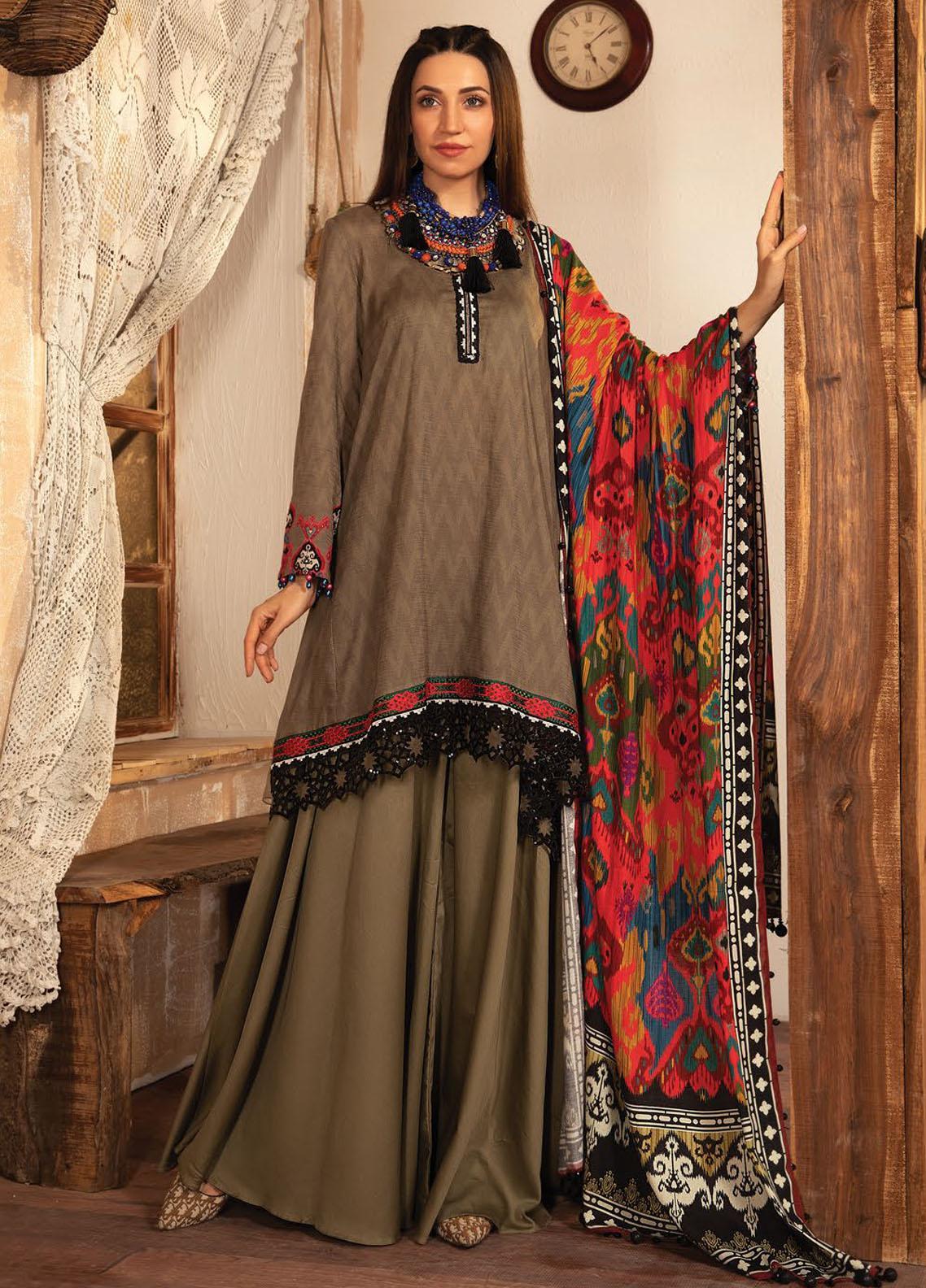 Maria B Embroidered Dobby Linen Suits Unstitched 3 Piece MB21PW 2-A - Winter Collection
