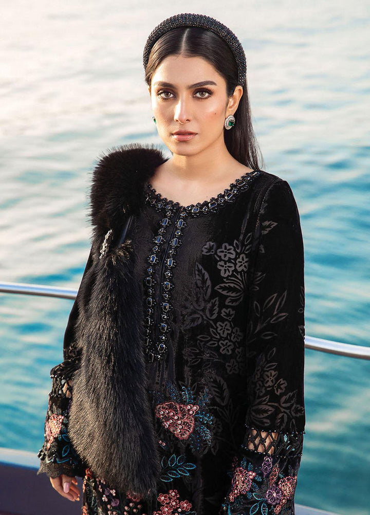 Maria B Embroidered Velvet Suits Unstitched 3 Piece MB23LN D2 - Luxury Winter Collection