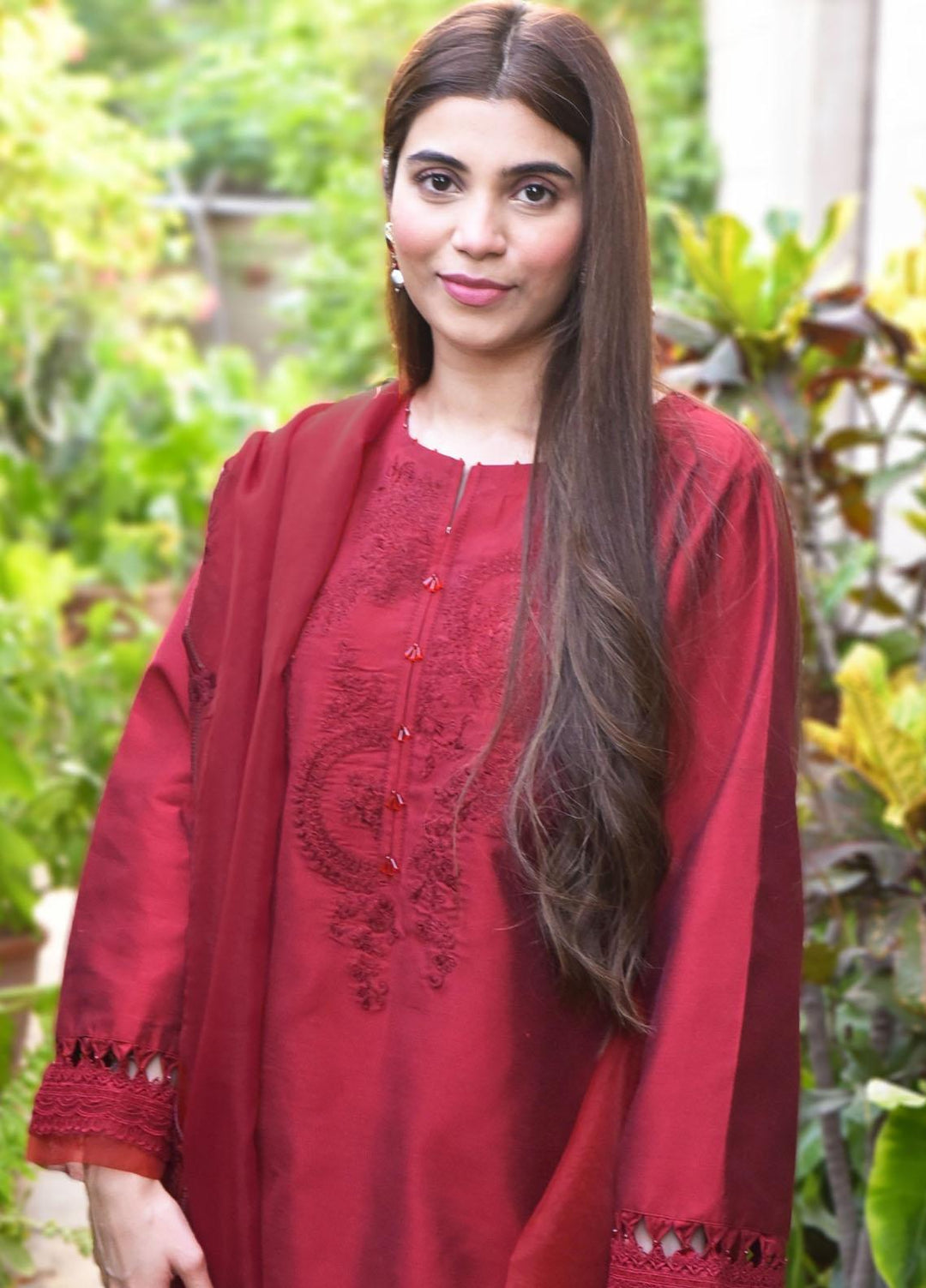 Maroon by Iqra Chaudhry Luxury Pret  Silk 3 Piece Suit CRIMSON RED