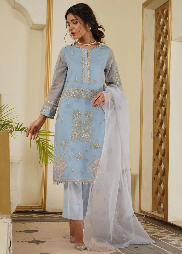 Maroon by Iqra Chaudhry Pret Embroidered Organza 3 Piece Suit Blue Bliss