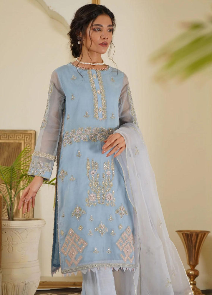 Maroon by Iqra Chaudhry Pret Embroidered Organza 3 Piece Suit Blue Bliss
