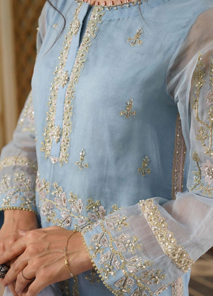 Maroon by Iqra Chaudhry Pret Embroidered Organza 3 Piece Suit Blue Bliss