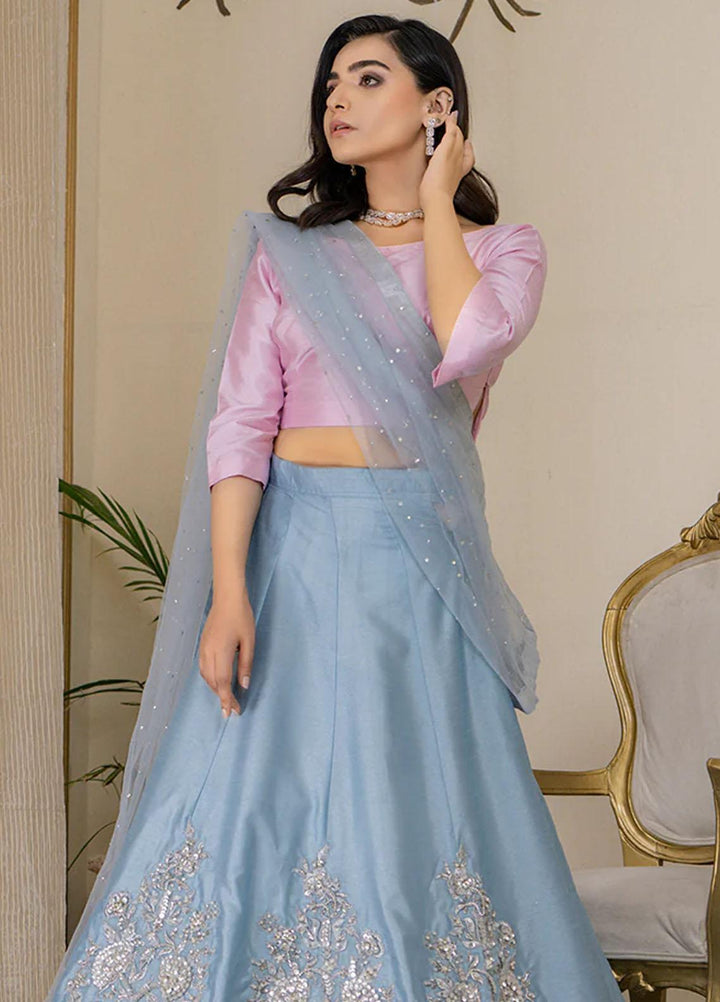 Maroon by Iqra Chaudhry Pret Embroidered Raw Silk 3 Piece Suit Blue Heavens