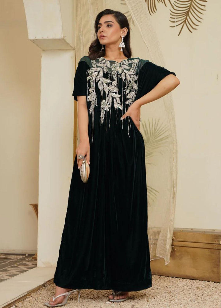 Maroon by Iqra Chaudhry Pret Embroidered Velvet Shirt Emerald