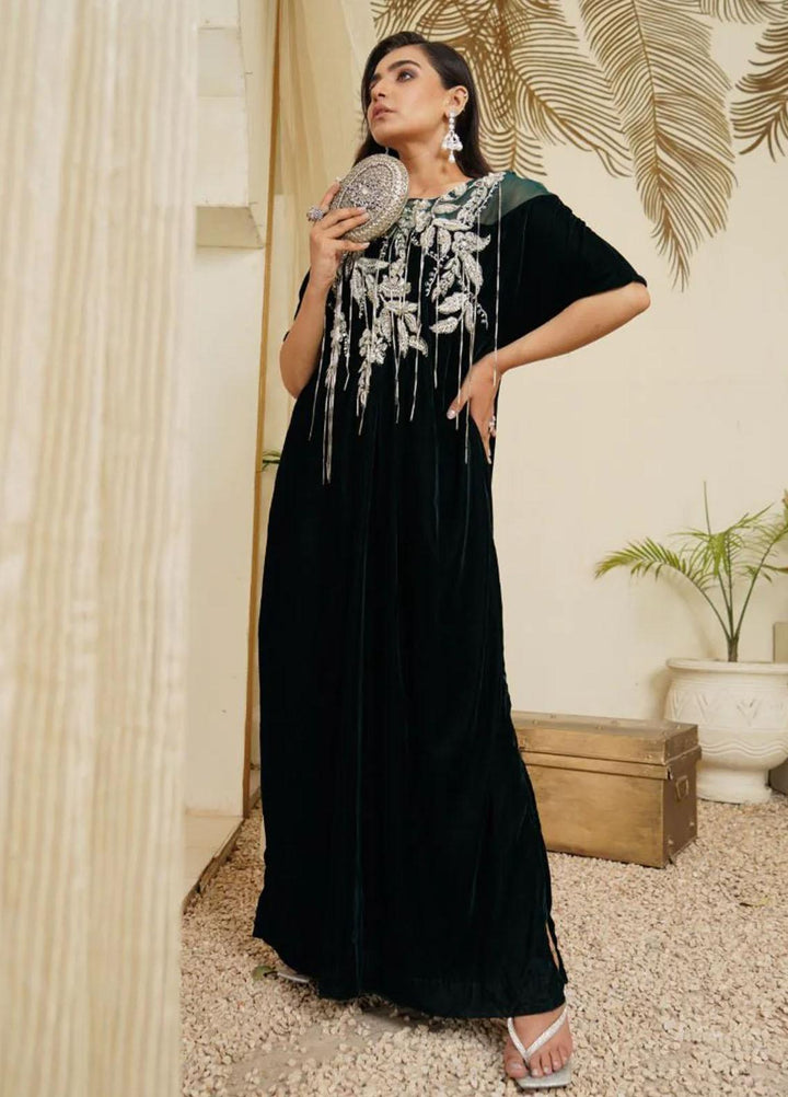 Maroon by Iqra Chaudhry Pret Embroidered Velvet Shirt Emerald