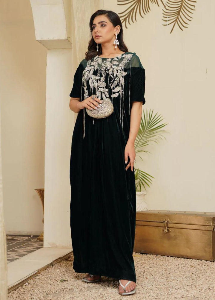 Maroon by Iqra Chaudhry Pret Embroidered Velvet Shirt Emerald