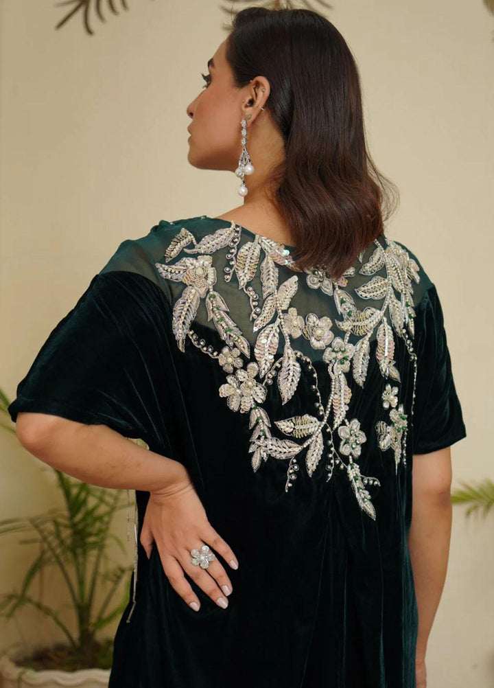 Maroon by Iqra Chaudhry Pret Embroidered Velvet Shirt Emerald
