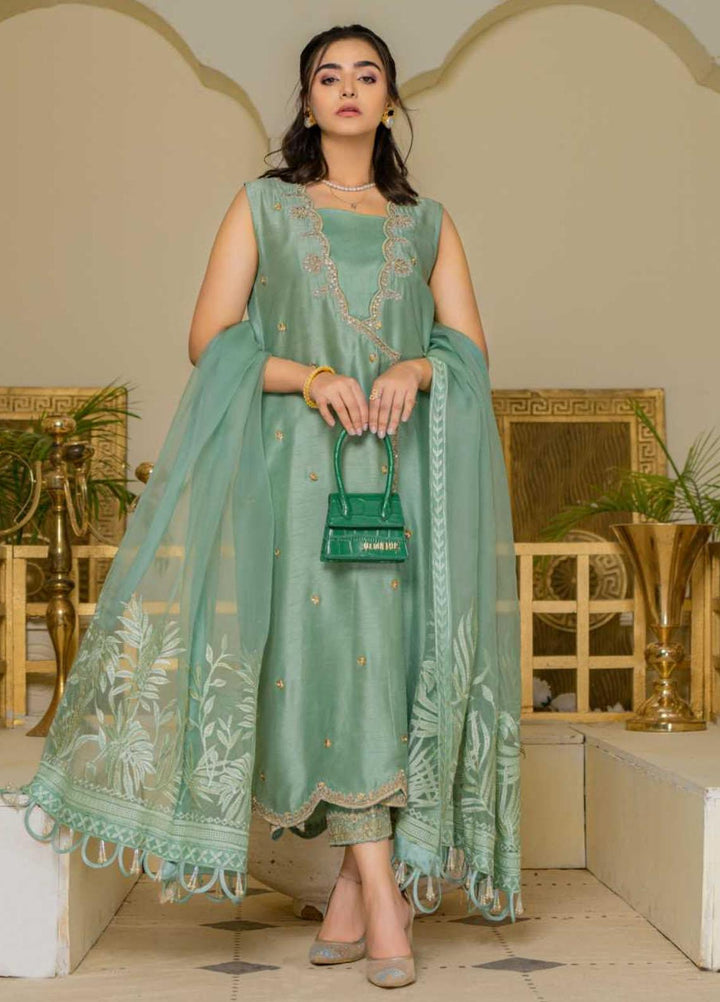 Maroon by Iqra Chaudhry Pret Embroidered Raw Silk 3 Piece Suit Glorious Green