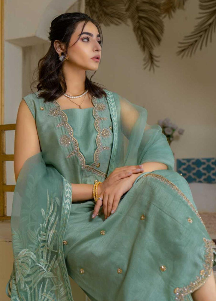 Maroon by Iqra Chaudhry Pret Embroidered Raw Silk 3 Piece Suit Glorious Green