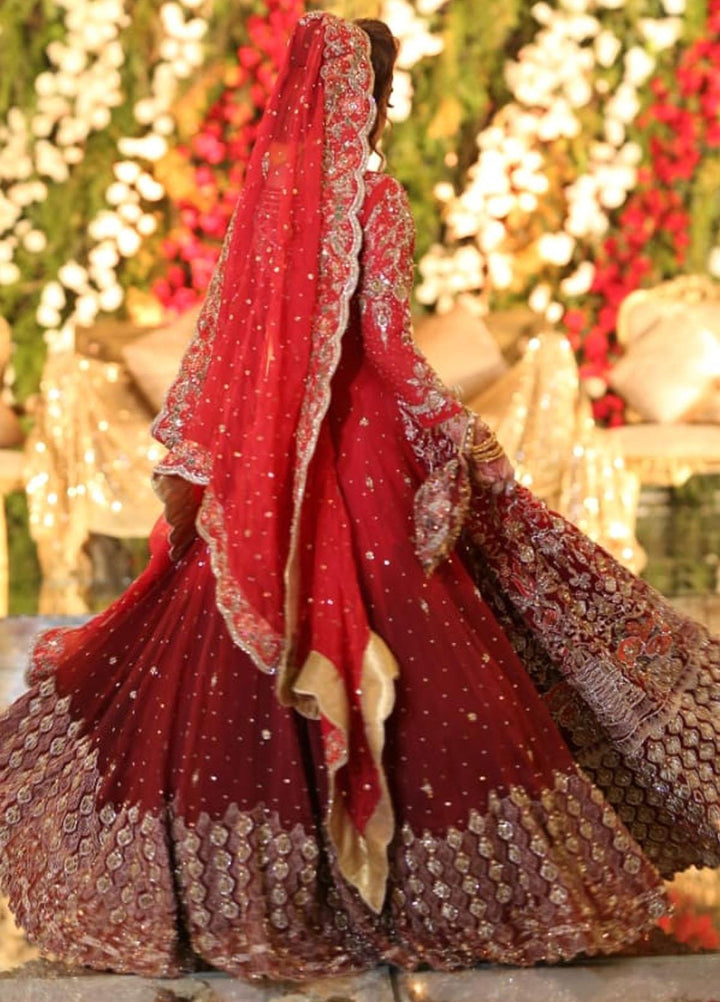 Maroon by Iqra Chaudhry Pret Embroidered Net 3 Piece Suit Laal Shehnai