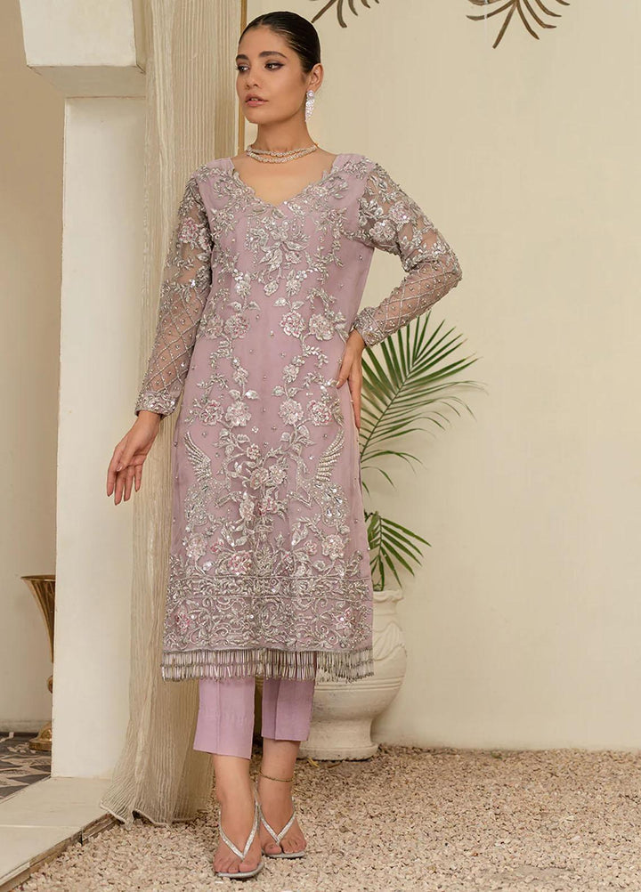 Maroon by Iqra Chaudhry Pret Embroidered Organza 3 Piece Suit Lavender Dust