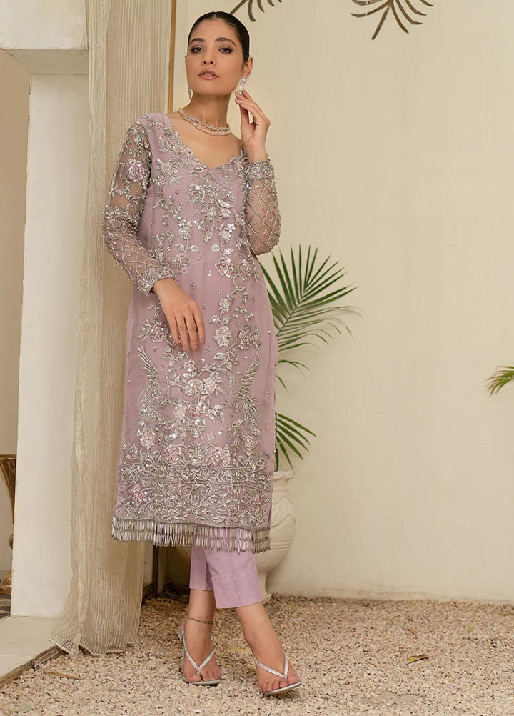 Maroon by Iqra Chaudhry Pret Embroidered Organza 3 Piece Suit Lavender Dust