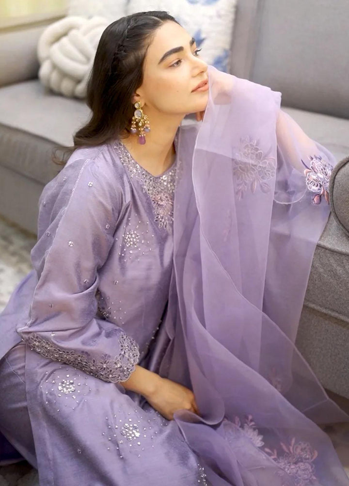 Maroon by Iqra Chaudhry Pret Embroidered Khaadi Silk 3 Piece Suit Lavender Mist