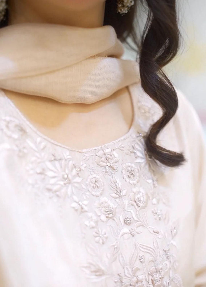 Maroon by Iqra Chaudhry Pret Embroidered Raw Silk 3 Piece Suit Neutral Peach