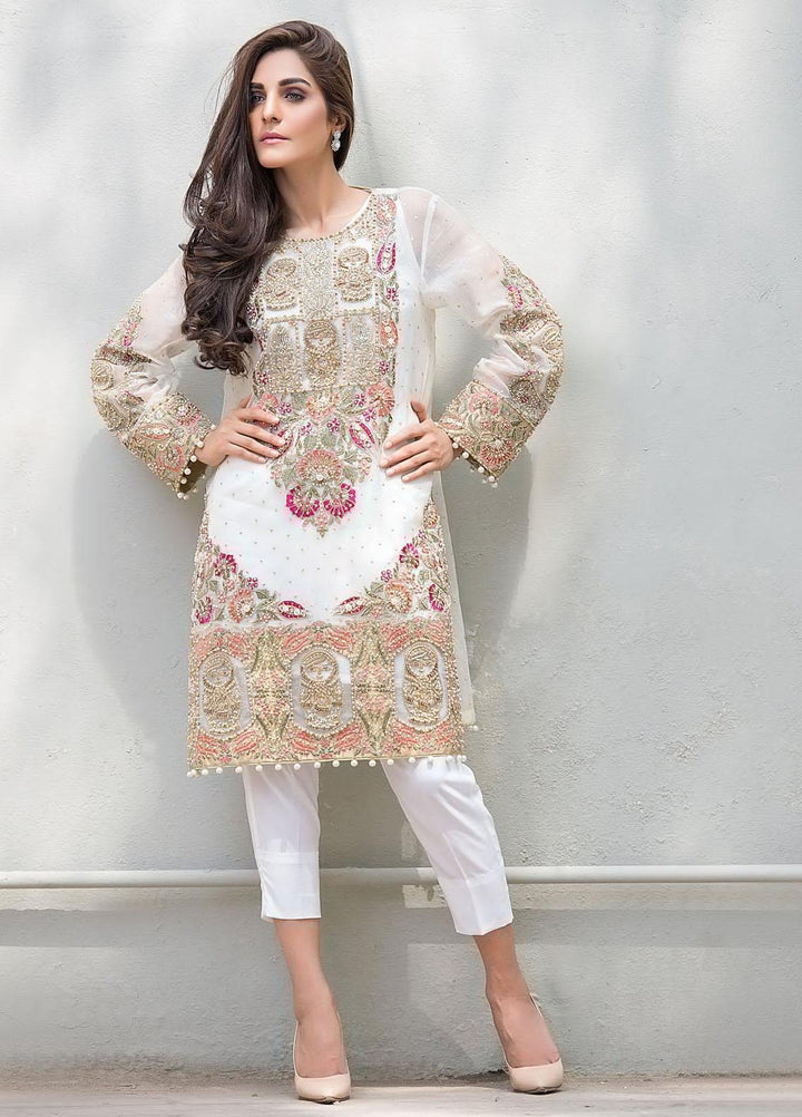 Maroon by Iqra Chaudhry Pret Embroidered Organza 3 Piece Suit Regal White