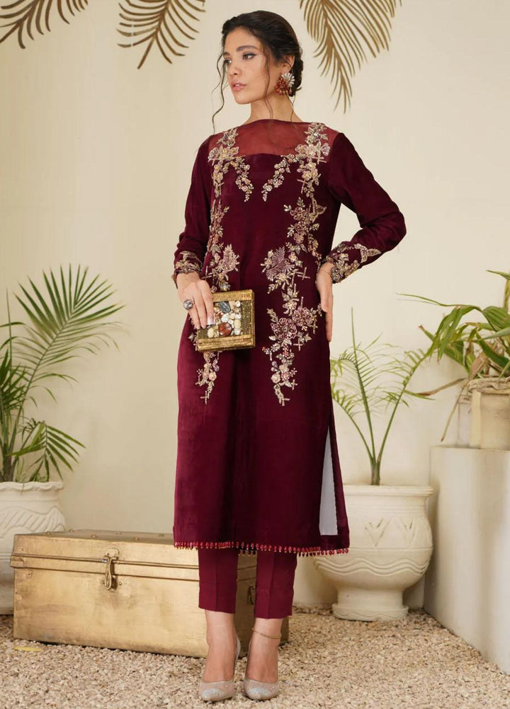 Maroon by Iqra Chaudhry Pret Embroidered Velvet 2 Piece Suit Ruby