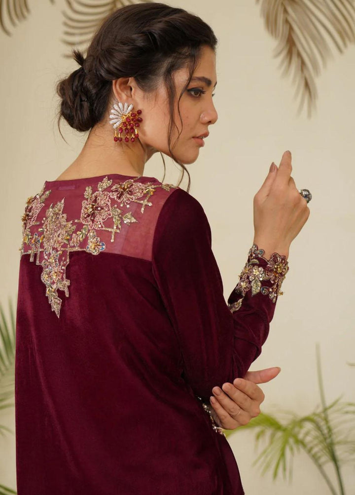 Maroon by Iqra Chaudhry Pret Embroidered Velvet 2 Piece Suit Ruby
