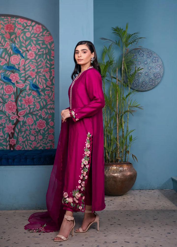 Maroon by Iqra Chaudhry Pret Embroidered Cotton Net 3 Piece Suit Flora