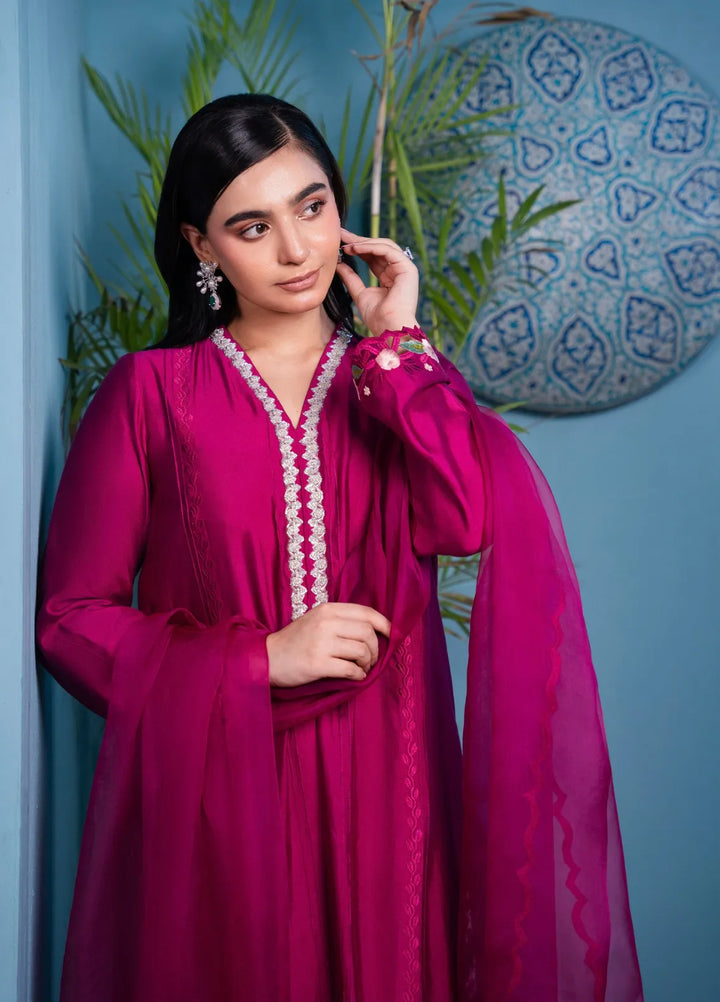 Maroon by Iqra Chaudhry Pret Embroidered Cotton Net 3 Piece Suit Flora