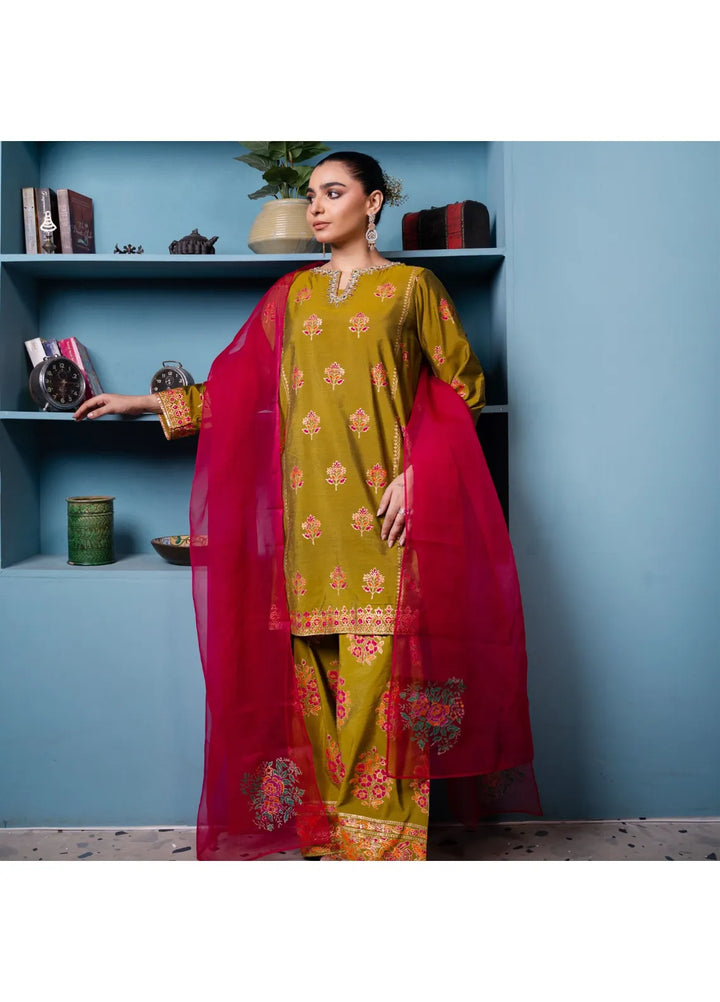 Maroon by Iqra Chaudhry Pret Embroidered Karandi Silk 3 Piece Suit Bella