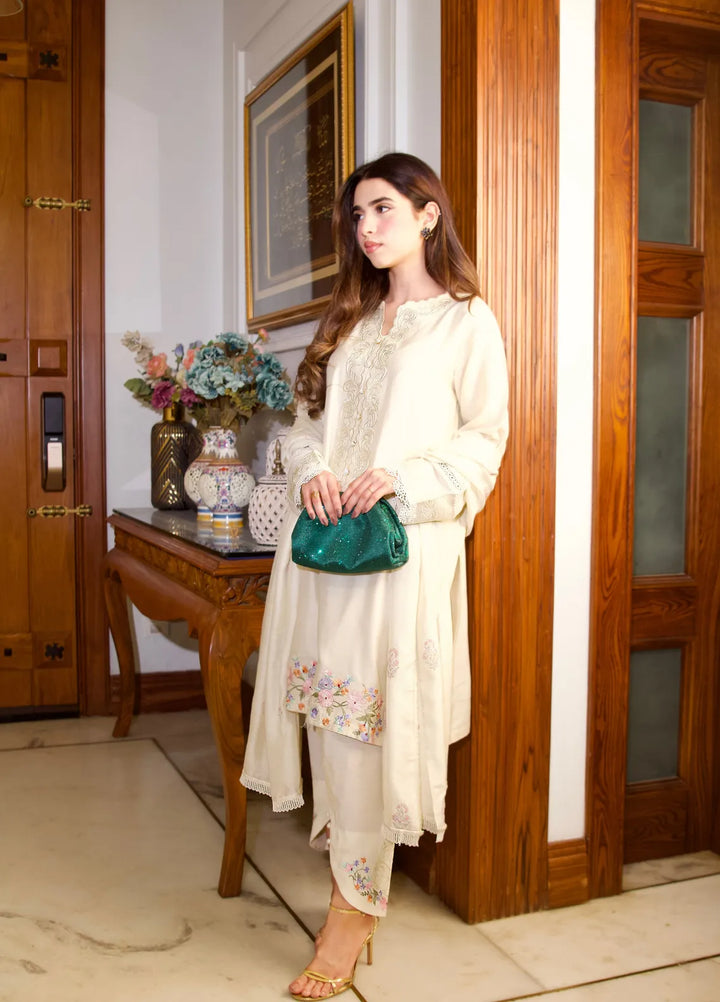 Maroon by Iqra Chaudhry Pret Embroidered Khaadi Net 3 Piece Suit Botanical Canvas