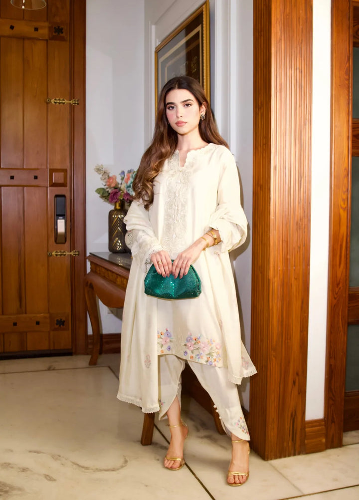 Maroon by Iqra Chaudhry Pret Embroidered Khaadi Net 3 Piece Suit Botanical Canvas