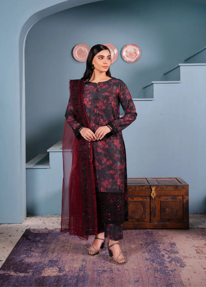 Maroon by Iqra Chaudhry Pret Embroidered Khaadi Net 3 Piece Suit Hannah