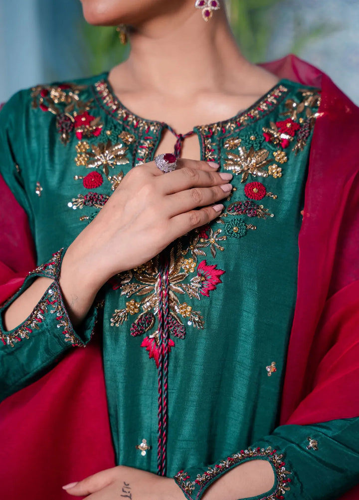 Maroon by Iqra Chaudhry Pret Embroidered Raw Silk 3 Piece Suit Classic Charm