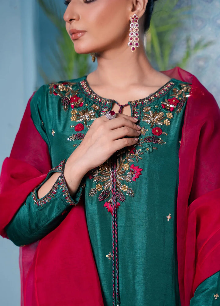 Maroon by Iqra Chaudhry Pret Embroidered Raw Silk 3 Piece Suit Classic Charm
