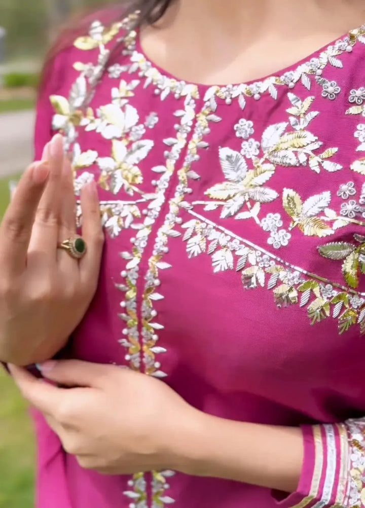 Maroon by Iqra Chaudhry Pret Embroidered Raw Silk 3 Piece Suit Mulberry