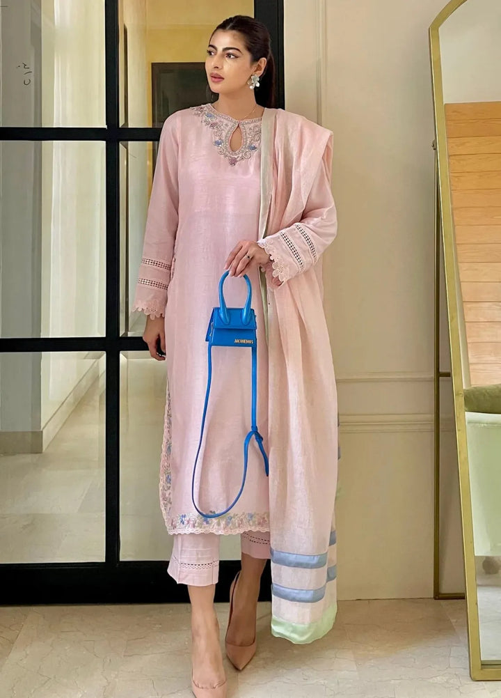 Maroon by Iqra Chaudhry Pret Embroidered Raw Silk 3 Piece Suit Summer Cocktail