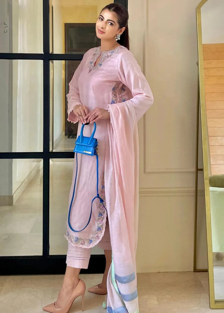 Maroon by Iqra Chaudhry Pret Embroidered Raw Silk 3 Piece Suit Summer Cocktail